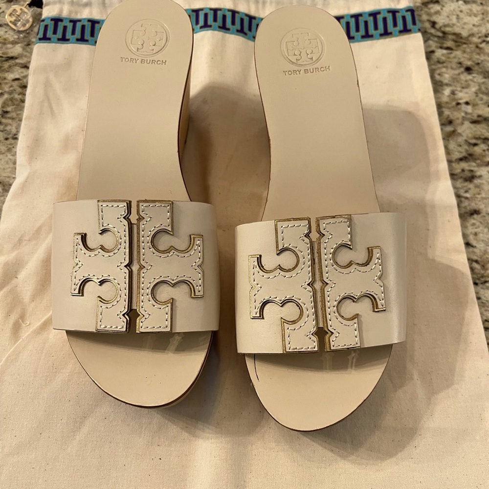 Tory Burch wedge sandal only worn once.  Includes dust bag.